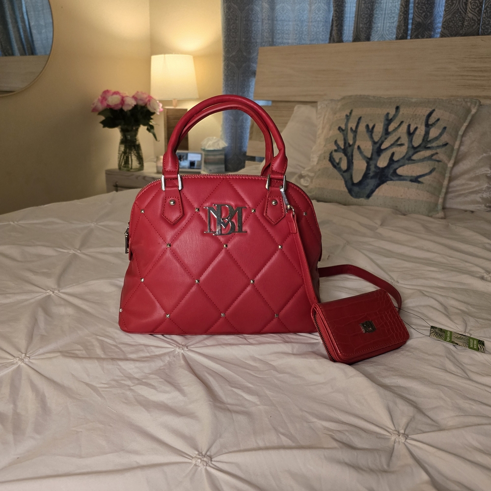 Badgley Mischka Red Quilted Crossbody Bag w/ Free Matching Wallet
